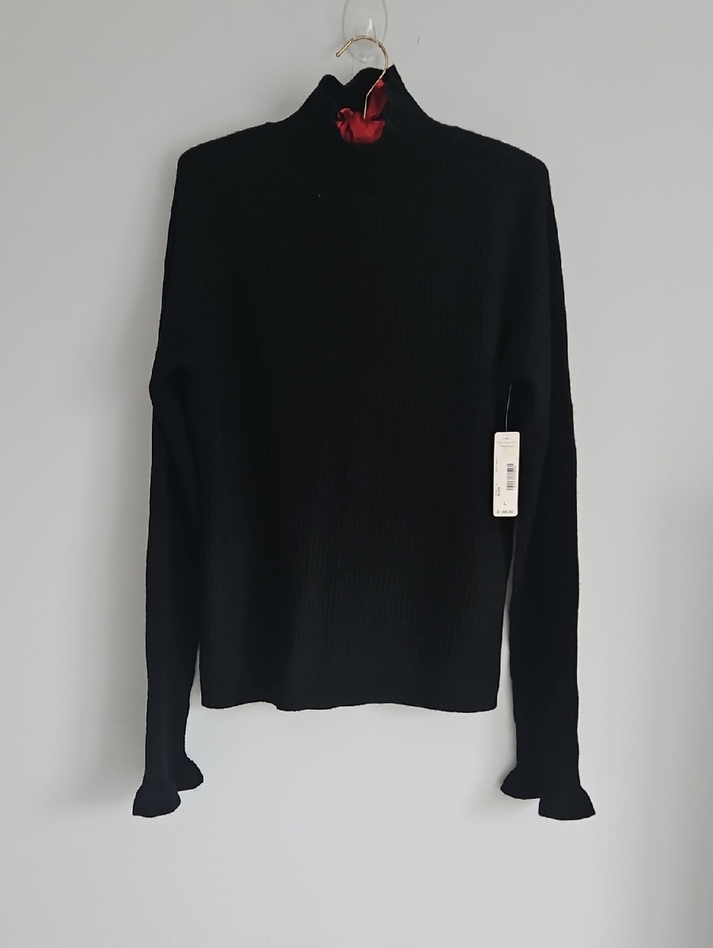 Worthington 100% Cashmere Black Ribbed Mock Neck Sweater
